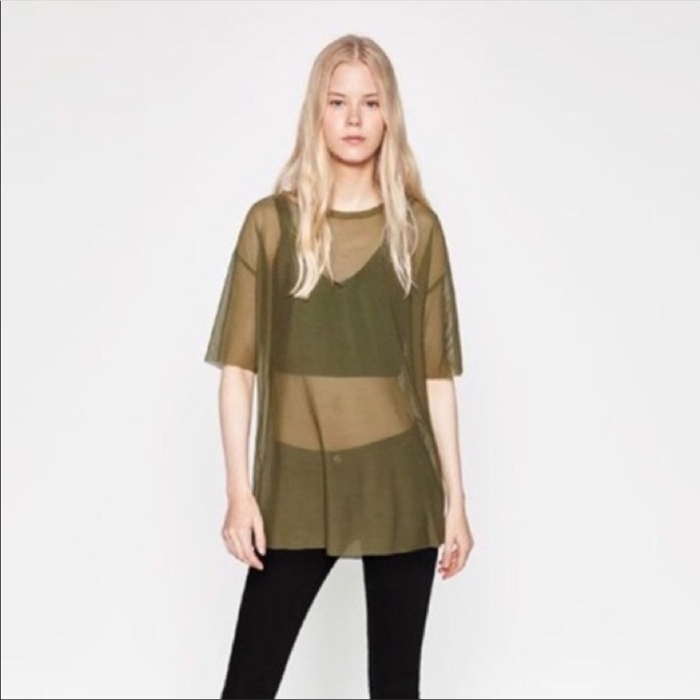 Zara olive green mesh tee shirt